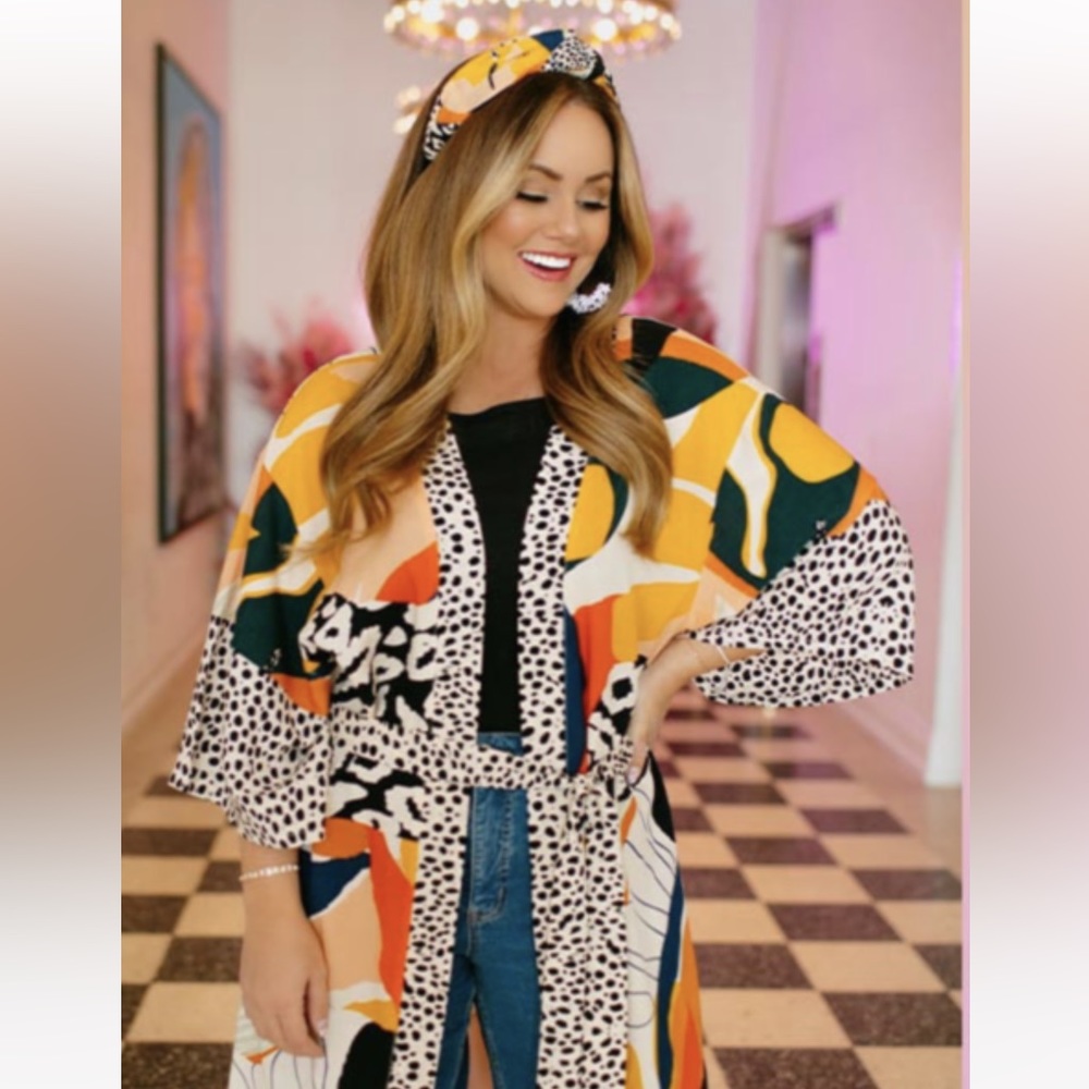 Brooke Webb x Anna & Ava tropical patchwork print kimono, nwt